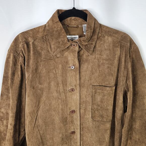 Vintage Leather Shirt Womens M Brown Pig Suede Button Up Shirt Jacket - Picture 2 of 9
